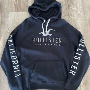 Hollister Men's Dark Blue Hoodie with White Details